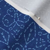 Embroidery Illusion Butterflies and Bloom in Dark Blue Linen Look