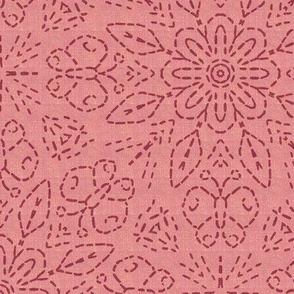 Embroidery Illusion Butterflies and Bloom in Pink Linen Look