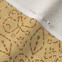 Embroidery Illusion Butterflies and Bloom in Yellow and Brown Linen Look