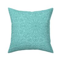 Embroidery Illusion Butterflies and Bloom in Turquoise Linen Look