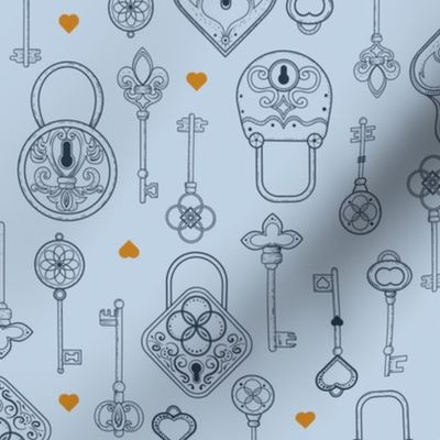 vintage keys and locks with little hearts 