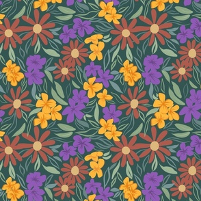 Colourful florals in green background