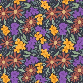 Colourful florals in black background
