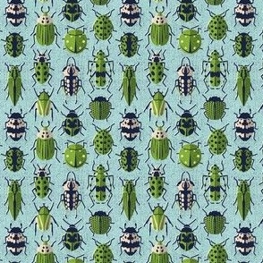 Micro scale // These don't bug me // mint background green retro paper cut beetles and insects