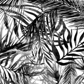Tropical leaves black and white watercolor