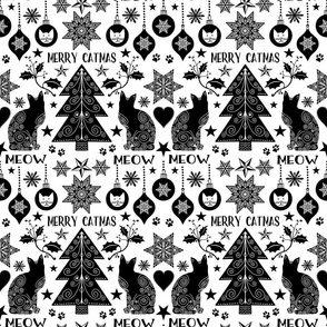 Merry Catmas Scandinavian Folk Art Cat Xmas Pattern 2 Smaller Scale