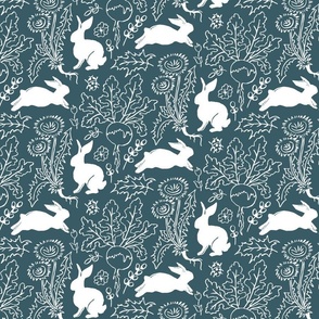 white rabbits on grayish cyan | medium