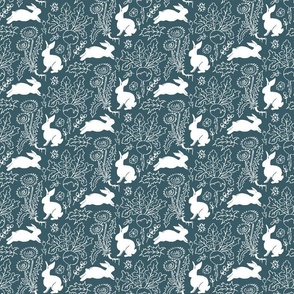 white rabbits on grayish cyan | small