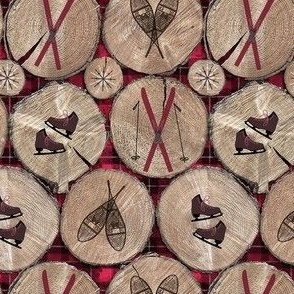 wood with plaid background and ski icons for 4x6