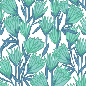 CT2131 Tropical Protea Flowers -Teal Blue 
