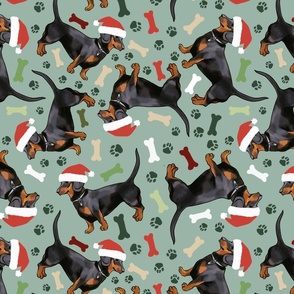 Dachshund Christmas pattern paws fabric