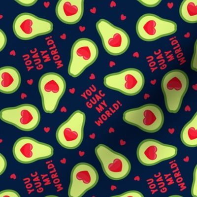 You GUAC my world! - valentines avocado hearts - navy - LAD21