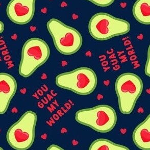 You GUAC my world! - valentines avocado hearts - navy - LAD21