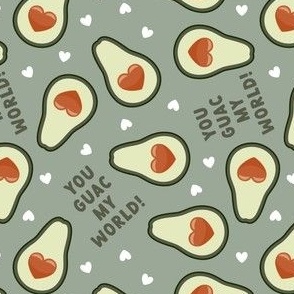 You GUAC my world! - valentines avocado hearts - sage - LAD21