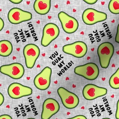 You GUAC my world! - valentines avocado hearts - grey - LAD21