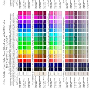 Solid Fabric Plain Fabric Color Palette - Essentials - Color Chart Color Wheel Map With HEX Codes - black, blue, brown, green, gray, orange, pink, purple, red, white, yellow