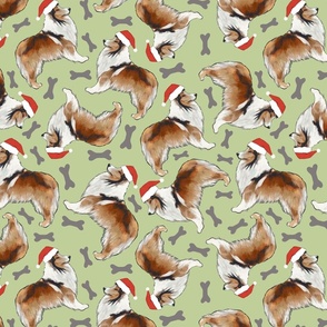 Collie Santa Hat Paws fabric design