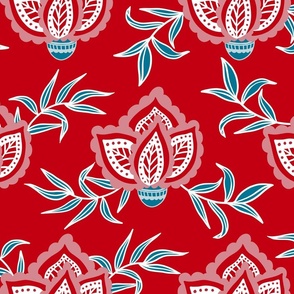 Freya Floral Garden - Red Large Scale