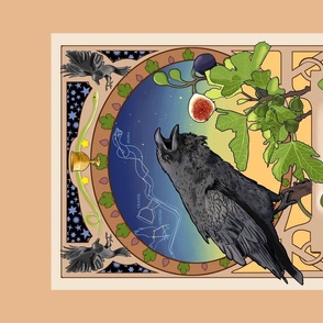 Art Nouveau Crow Towel Smaller with Border