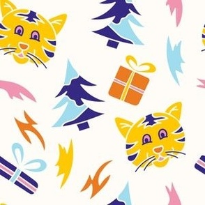New Year 2022. Tiger and Christmas tree. Children's design
