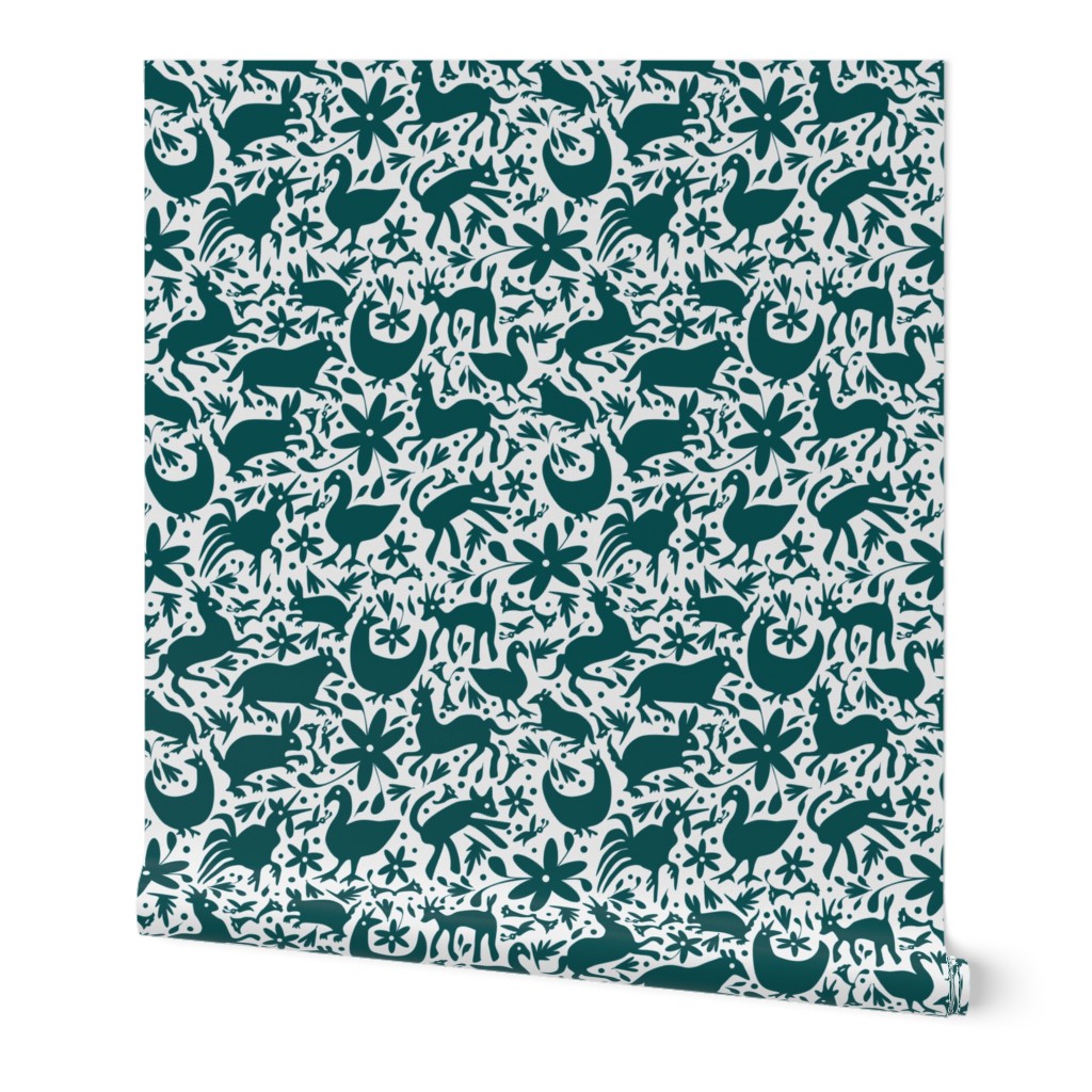 Mexico Springtime: Dark Teal on White (large scale)