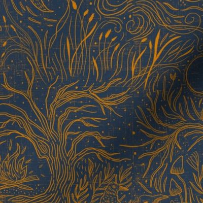 Autumn moon - Spoonflower navy and Spoonflower desert sun