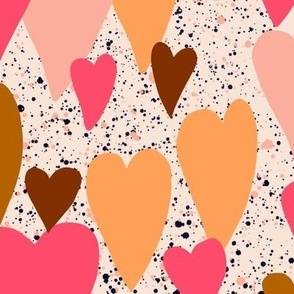 327 $  - Jumbo scale Kitsch Valentine - jumbo scale hearts for wallpaper, duvet covers and home furnishings -  lots of hearts in hot pink, caramel, chocolate brown, and soft blush -  for romantic crafts, home accessories, pet accessories