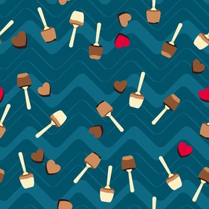 Hot Chocolate Spoons on Blue background pattern