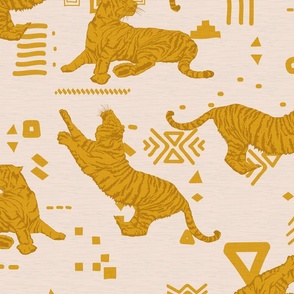 Tigers and Abstract Shapes in Ochre / Large