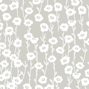 Little Scandinavian poppy flower boho blossom flowers on stem  floral design baby nursery texture mist green gray white