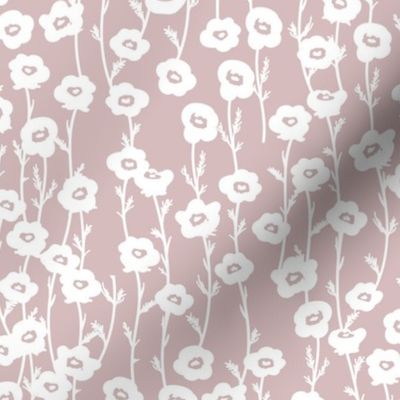 Little Scandinavian poppy flower boho blossom flowers on stem  floral design baby nursery texture mauve blush rose white