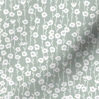 Little Scandinavian poppy flower boho blossom flowers on stem  floral design baby nursery texture sage green white