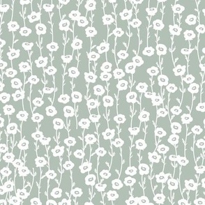 Little Scandinavian poppy flower boho blossom flowers on stem  floral design baby nursery texture sage green white