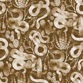 Wild and Sandy Snakes with Cacti - earthy brown 
