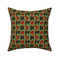 Newfoundland Dog with Poinsettia in green Dog Fabric