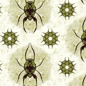 Tangled- Vintage Distressed Spiders Green