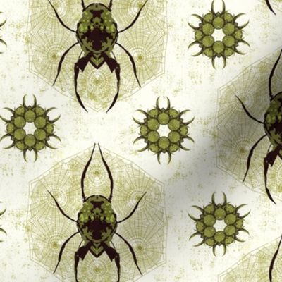 Tangled - Vintage Distressed Spiders Green (Small scale)