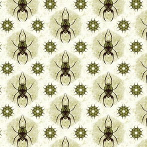 Tangled - Vintage Distressed Spiders Green (Small scale)