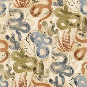 Wild and Sandy Snakes with Cacti - earth tones 