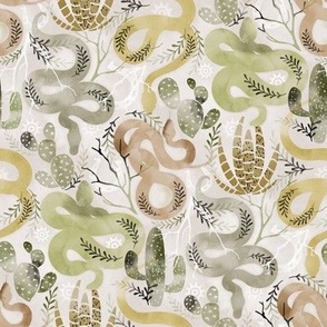 Wild and Sandy Snakes with Cacti - sage green, taupe 