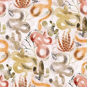 Wild and Sandy Snakes with Cacti - bright terracotta 