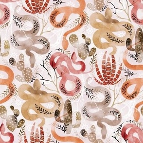 Wild and Sandy Snakes with Cacti - red, orange pink taupe