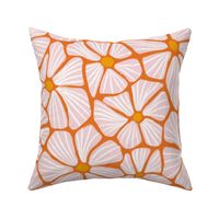 Orange Mosaic Flowers: Floral Seamless Pattern Mosaic Art Retro Dense Modern Abstract Line Art - L