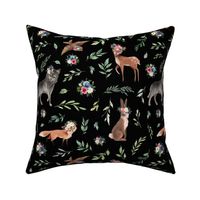 animals pink blue floral black