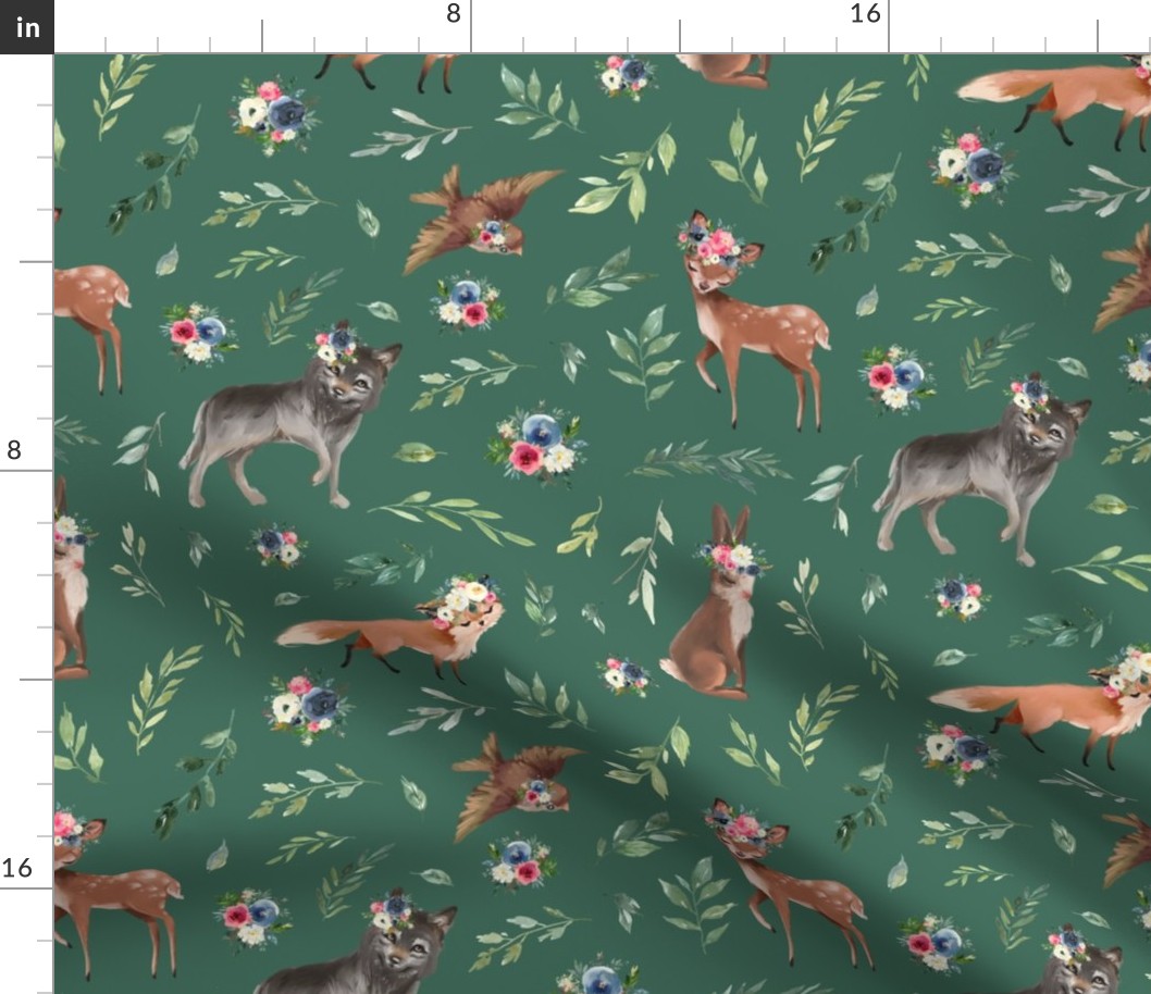 animals pink blue floral green