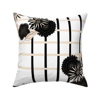 Black Cream Flowers on White Stripe Plaid