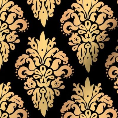 black gold damask pattern