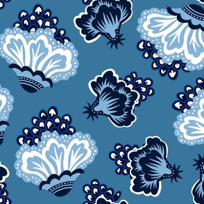 Freya Navy Blue Floral Large Scale