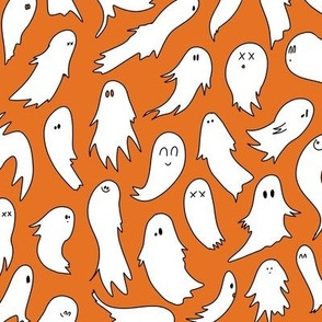 Spooky ghosts white on orange