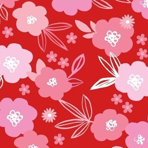Sweet valentine blossom garden romantic english liberty print white flowers nursery red pink